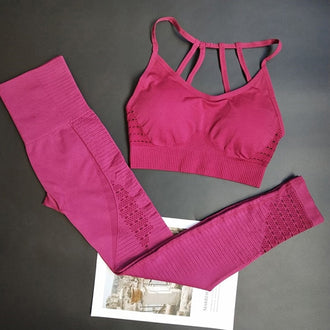 Energy Seamless Leggings+Strappy Bra 2Pcs Yoga Set Women Gym Fitness Clothing High Waist Yoga Leggings Set Running Sportswear - unitedstatesgoods