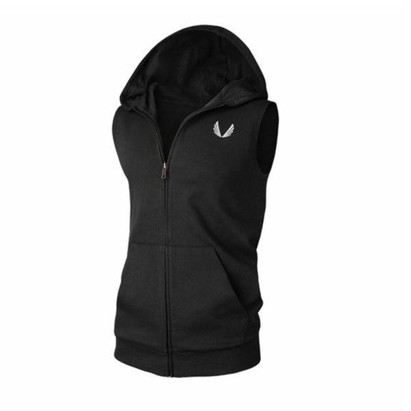 Fitness Hoodies Sleeveless Men Bodybuilding Clothing Hooded Hoodie Zipper Workout Jackets Tanktop Sudadera Hombre Sweatshirts - unitedstatesgoods