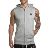 Fitness Hoodies Sleeveless Men Bodybuilding Clothing Hooded Hoodie Zipper Workout Jackets Tanktop Sudadera Hombre Sweatshirts - unitedstatesgoods