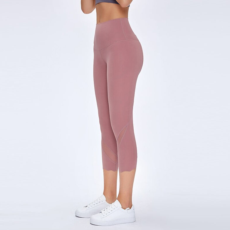 NWT 2020 Women Running Capris Yoga High Waist Skinny 4 Way Stretch Capris Fitness Leggings Sexy Net Yarn Cpairs