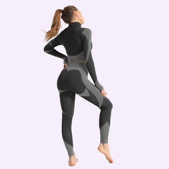 Colorvalue Seamless Workout Yoga Sets Women Stretchy Sport Fitness Suits Full Zipper Crop Tops High Waisted Leggings Activewears