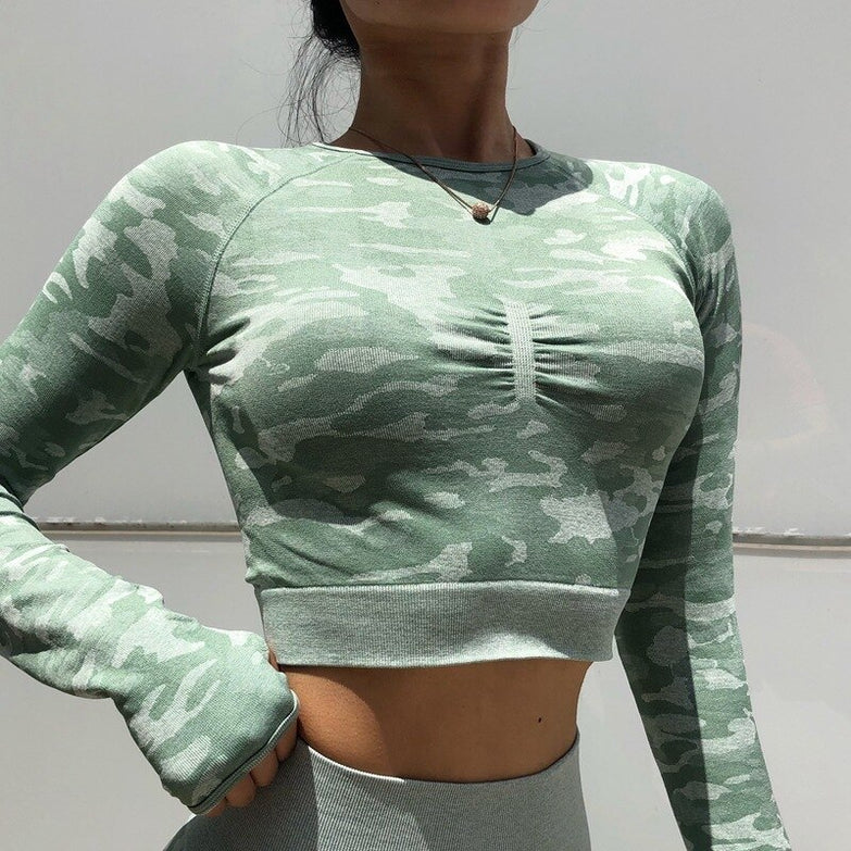 Workout Clothes for Women Camouflage Yoga Set 2 Piece Gym Fitness clothing Long Sleeve Crop Top Legging Pants Running Sport suit