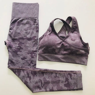 3pcs Women's Suit Camouflage Yoga Set Seamless Crop Top+Leggings Gym Set Fitness Workout Clothes for Women Ropa Deportiva Mujer