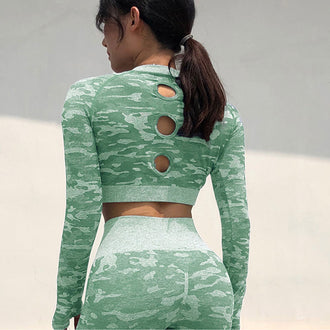 Workout Clothes for Women Camouflage Yoga Set 2 Piece Gym Fitness clothing Long Sleeve Crop Top Legging Pants Running Sport suit