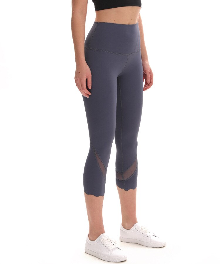 NWT 2020 Women Running Capris Yoga High Waist Skinny 4 Way Stretch Capris Fitness Leggings Sexy Net Yarn Cpairs