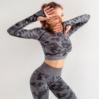 3pcs Women's Suit Camouflage Yoga Set Seamless Crop Top+Leggings Gym Set Fitness Workout Clothes for Women Ropa Deportiva Mujer