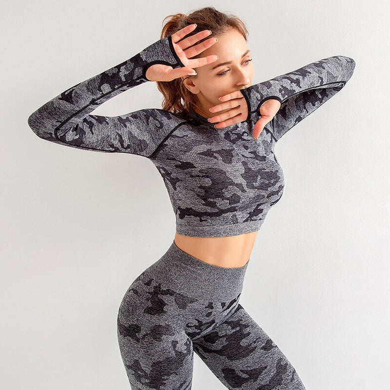 3pcs Women's Suit Camouflage Yoga Set Seamless Crop Top+Leggings Gym Set Fitness Workout Clothes for Women Ropa Deportiva Mujer
