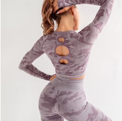 Workout Clothes for Women Camouflage Yoga Set 2 Piece Gym Fitness clothing Long Sleeve Crop Top Legging Pants Running Sport suit