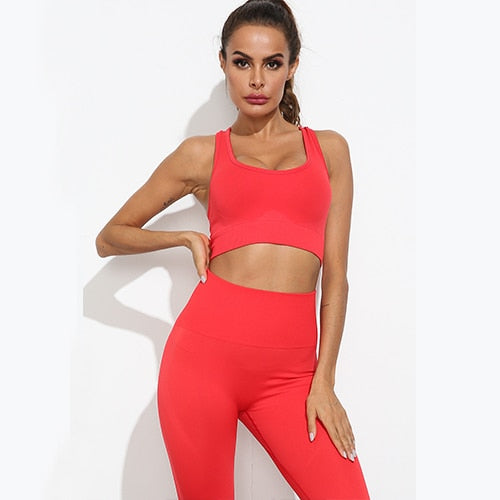 Women Seamless Yoga Set Fitness Sports Suits Gym Clothing Long Sleeve Crop Top Shirts High Waist Running Leggings Workout Pants