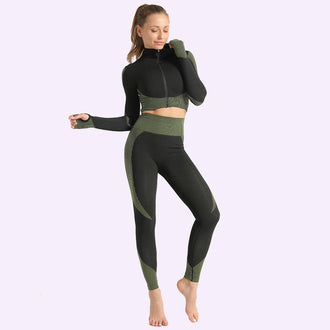 Colorvalue Seamless Workout Yoga Sets Women Stretchy Sport Fitness Suits Full Zipper Crop Tops High Waisted Leggings Activewears