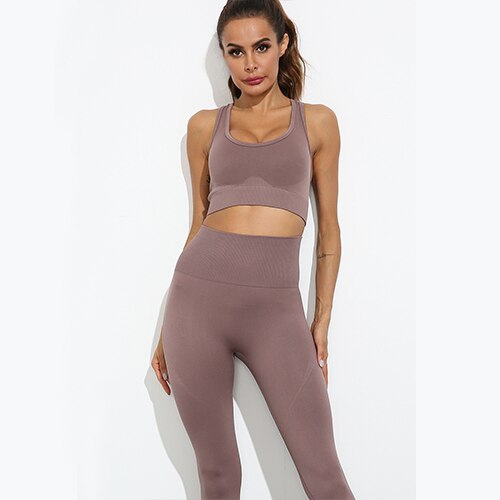 Women Seamless Yoga Set Fitness Sports Suits Gym Clothing Long Sleeve Crop Top Shirts High Waist Running Leggings Workout Pants