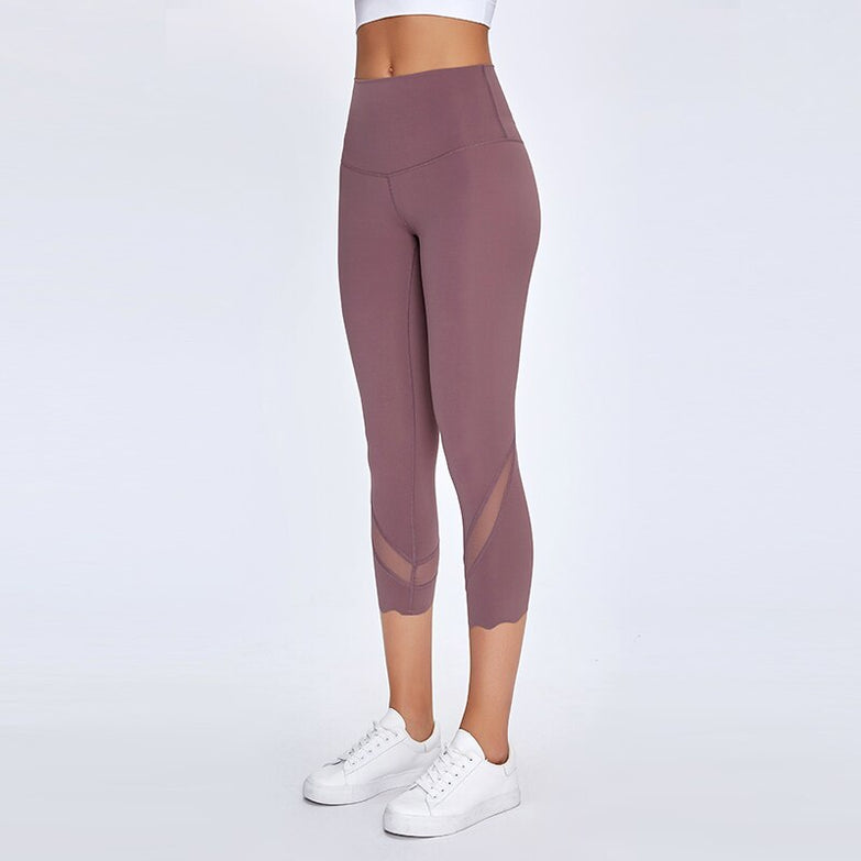 NWT 2020 Women Running Capris Yoga High Waist Skinny 4 Way Stretch Capris Fitness Leggings Sexy Net Yarn Cpairs