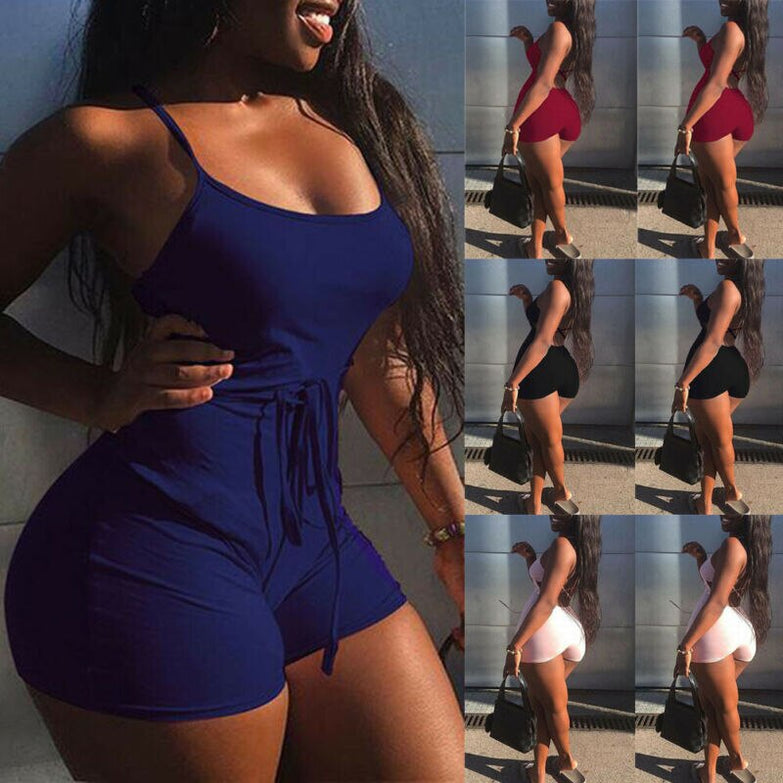 Women Summer Outdoor Fitness Yoga Sports Set Casual Sleeveless Bodycon Romper Jumpsuit Club Tights Bodysuit Short Pants