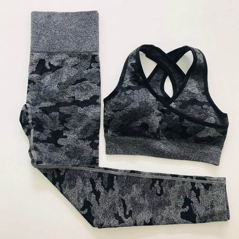 3pcs Women's Suit Camouflage Yoga Set Seamless Crop Top+Leggings Gym Set Fitness Workout Clothes for Women Ropa Deportiva Mujer