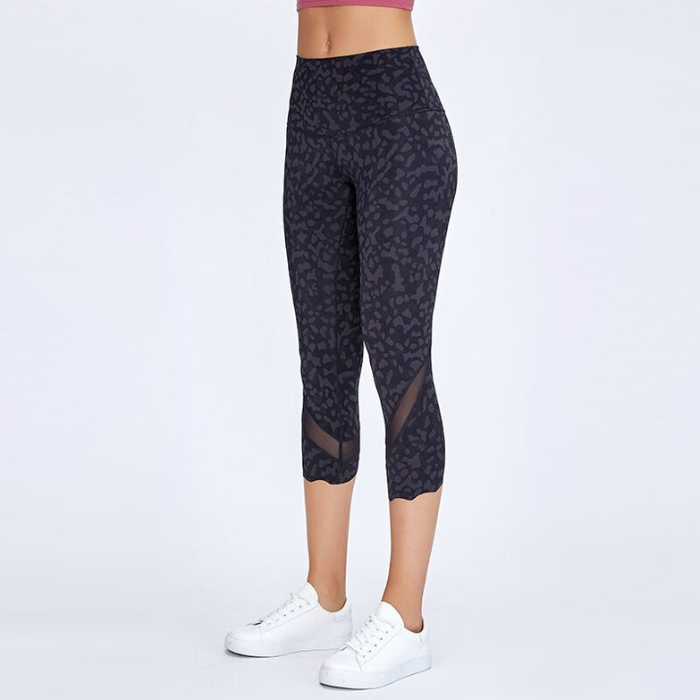 NWT 2020 Women Running Capris Yoga High Waist Skinny 4 Way Stretch Capris Fitness Leggings Sexy Net Yarn Cpairs