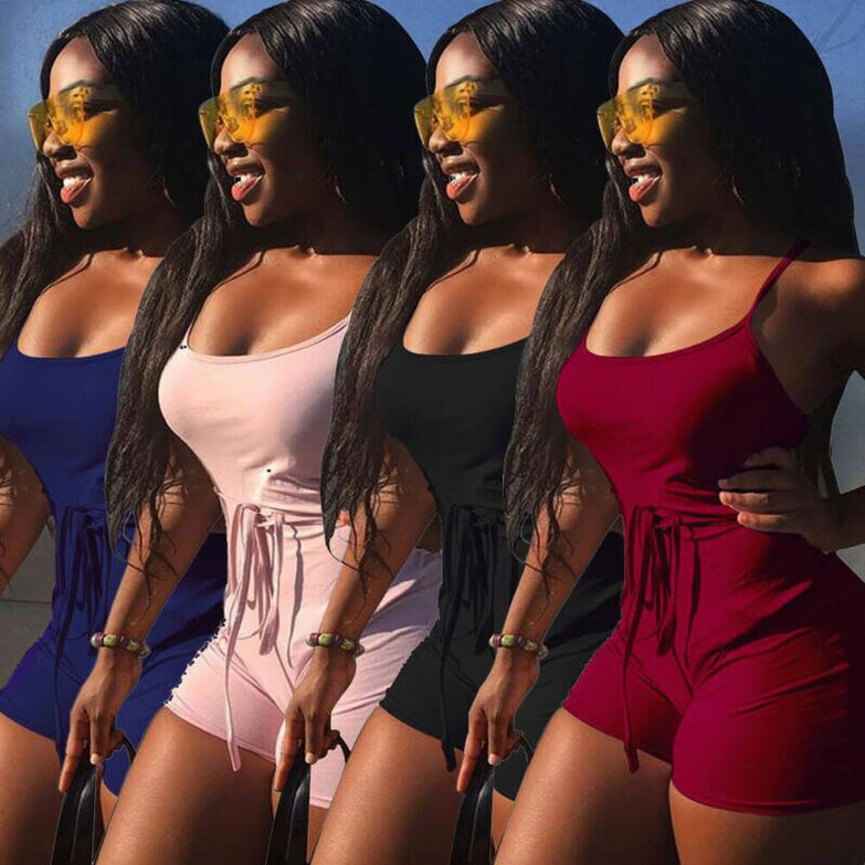 Women Summer Outdoor Fitness Yoga Sports Set Casual Sleeveless Bodycon Romper Jumpsuit Club Tights Bodysuit Short Pants