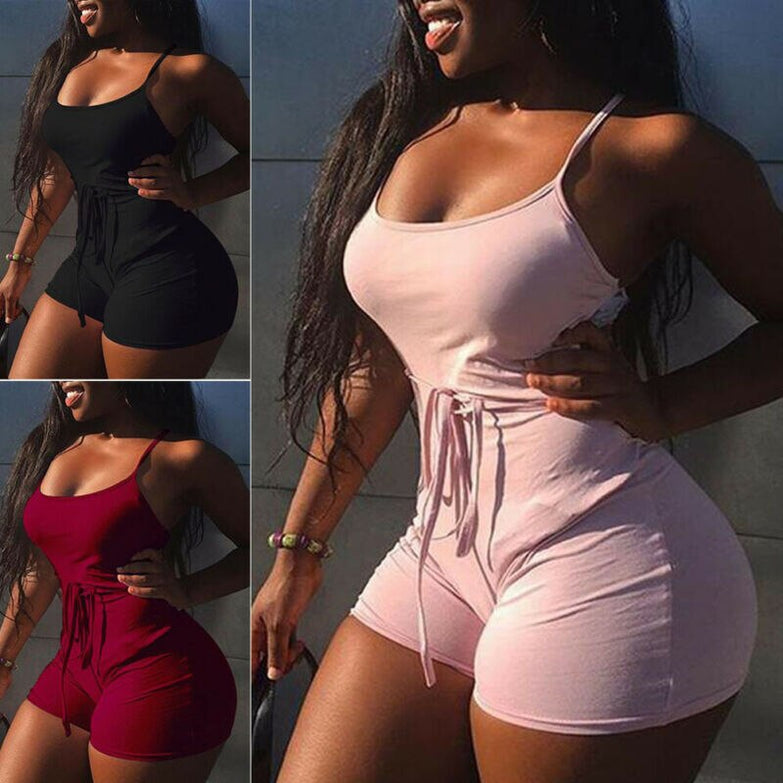 Women Summer Outdoor Fitness Yoga Sports Set Casual Sleeveless Bodycon Romper Jumpsuit Club Tights Bodysuit Short Pants