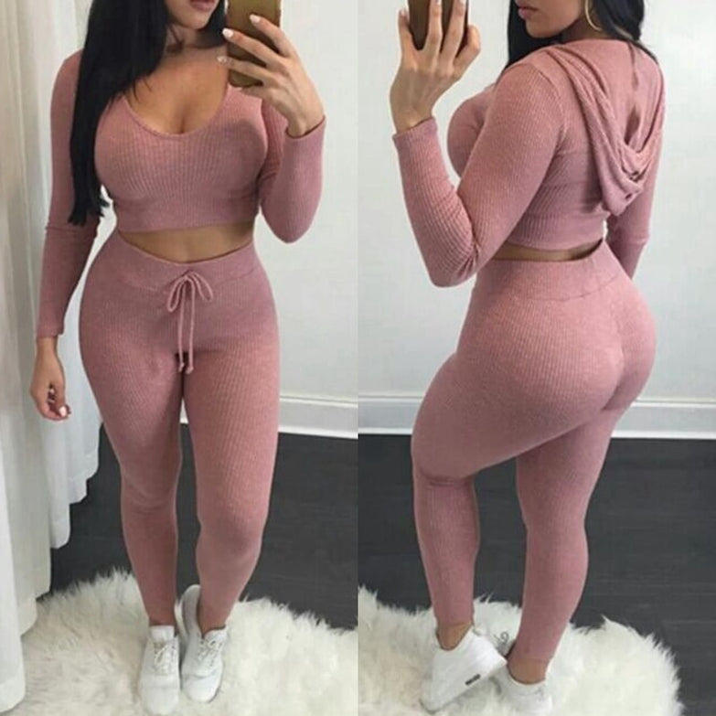 Women Yoga Set Tracksuit Hoodie Long Sleeve Sport Pants Fitness Gym 2018 Tank Tops High Waist Running Tights