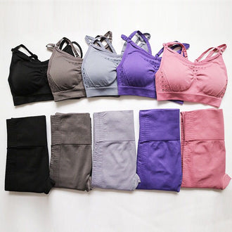 Sexy Sports Suits Seamless Yoga Set Women Fitness Clothing Sportswear Woman Gym Leggings Padded Push-up Strappy Sports Bra