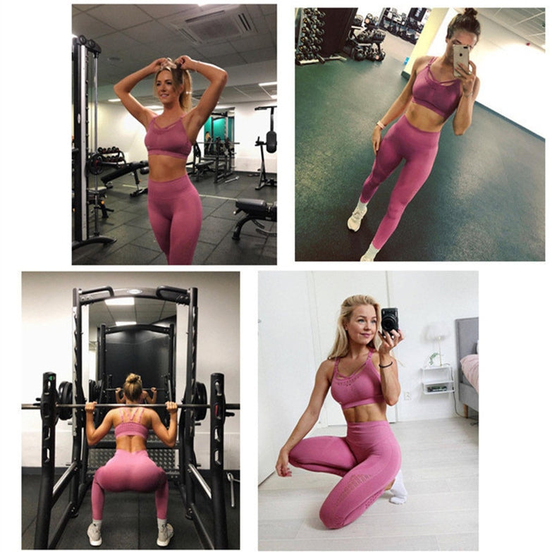 Sexy Sports Suits Seamless Yoga Set Women Fitness Clothing Sportswear Woman Gym Leggings Padded Push-up Strappy Sports Bra