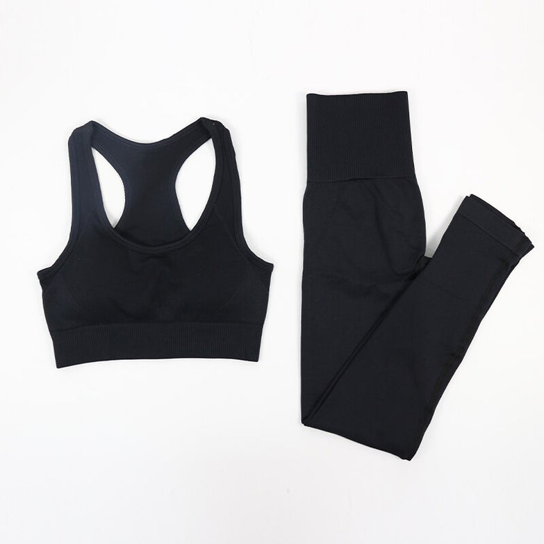 Women Seamless Yoga Set Fitness Sports Suits Gym Clothing Long Sleeve Crop Top Shirts High Waist Running Leggings Workout Pants