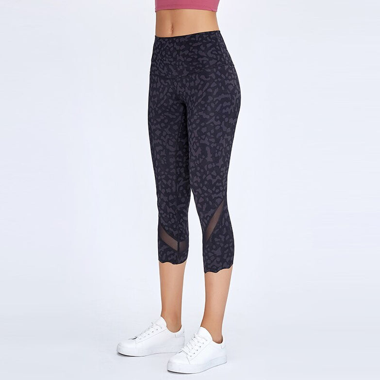 NWT 2020 Women Running Capris Yoga High Waist Skinny 4 Way Stretch Capris Fitness Leggings Sexy Net Yarn Cpairs