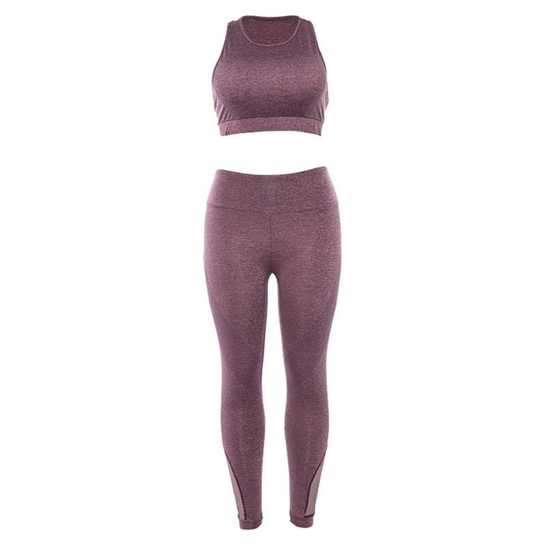 Sexy Women Tracksuit Seamless Yoga Set Fitness Sportswear High Waist Gym Leggings Push Up Crop Top Bra Solid Workout Clothes