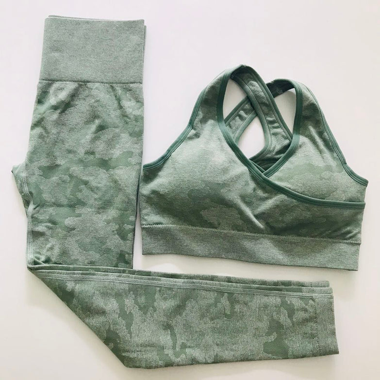 3pcs Women's Suit Camouflage Yoga Set Seamless Crop Top+Leggings Gym Set Fitness Workout Clothes for Women Ropa Deportiva Mujer