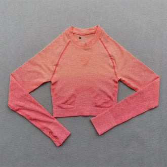 Women Yoga Set Gym Clothing Ombre Seamless Gradient Leggings+Long sleeve Top Workout Sport Suit Women Fitness Set Active Wear