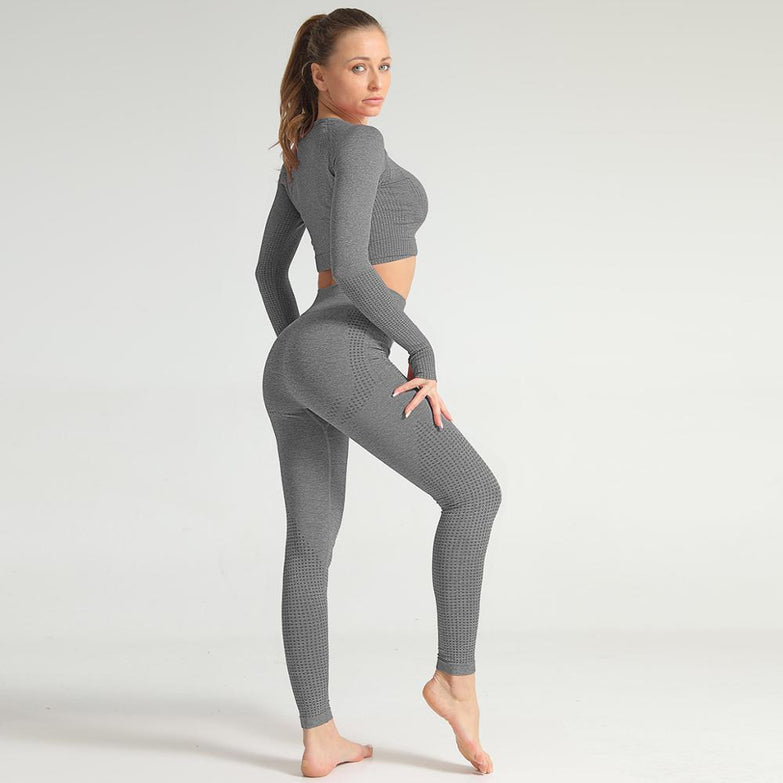 New Quality Sportswear Fitness Sexy Crop Top and Leggings Gym Tracksuit Woman Two pieces Set Workout Seamless Clothes Hot Pants