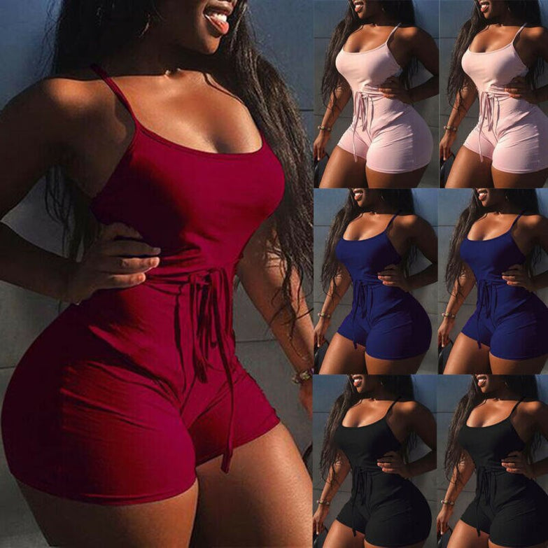 Women Summer Outdoor Fitness Yoga Sports Set Casual Sleeveless Bodycon Romper Jumpsuit Club Tights Bodysuit Short Pants