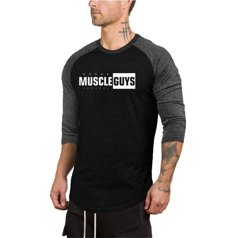 Muscleguys New Spring Autumn T-Shirt Men Fashion Slim Fit Elastic Seven Quarter Sleeve T Shirts Male Cotton Fitness Tops Tee - unitedstatesgoods