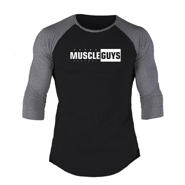 Muscleguys New Spring Autumn T-Shirt Men Fashion Slim Fit Elastic Seven Quarter Sleeve T Shirts Male Cotton Fitness Tops Tee - unitedstatesgoods