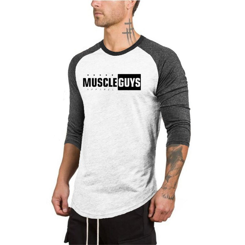 Muscleguys New Spring Autumn T-Shirt Men Fashion Slim Fit Elastic Seven Quarter Sleeve T Shirts Male Cotton Fitness Tops Tee - unitedstatesgoods