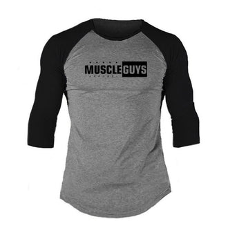 Muscleguys New Spring Autumn T-Shirt Men Fashion Slim Fit Elastic Seven Quarter Sleeve T Shirts Male Cotton Fitness Tops Tee - unitedstatesgoods