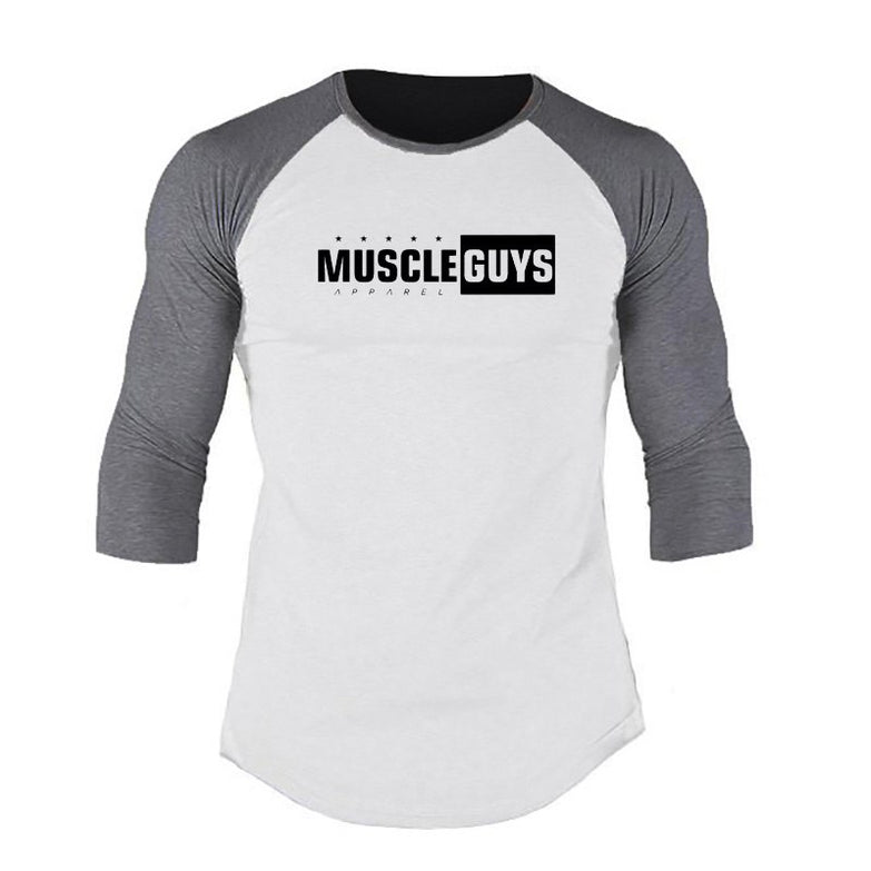 Muscleguys New Spring Autumn T-Shirt Men Fashion Slim Fit Elastic Seven Quarter Sleeve T Shirts Male Cotton Fitness Tops Tee - unitedstatesgoods