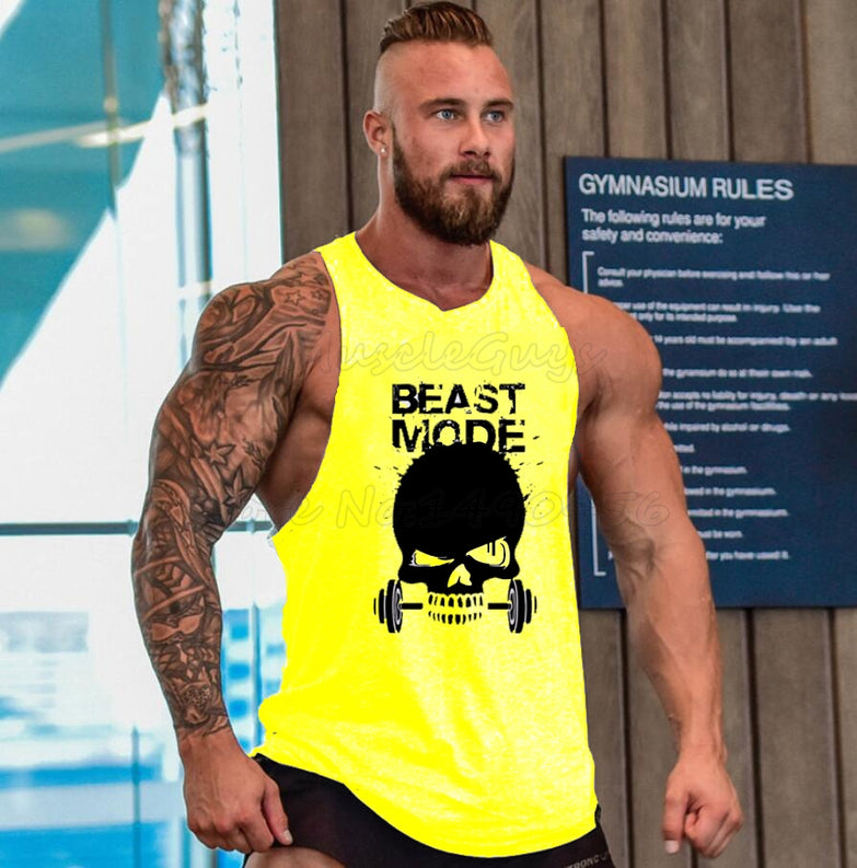 New Skull Beast Gyms Clothing Bodybuilding Tank Top Men Fitness Singlet Sleeveless Shirt Golds Cotton muscle Vest for man - unitedstatesgoods