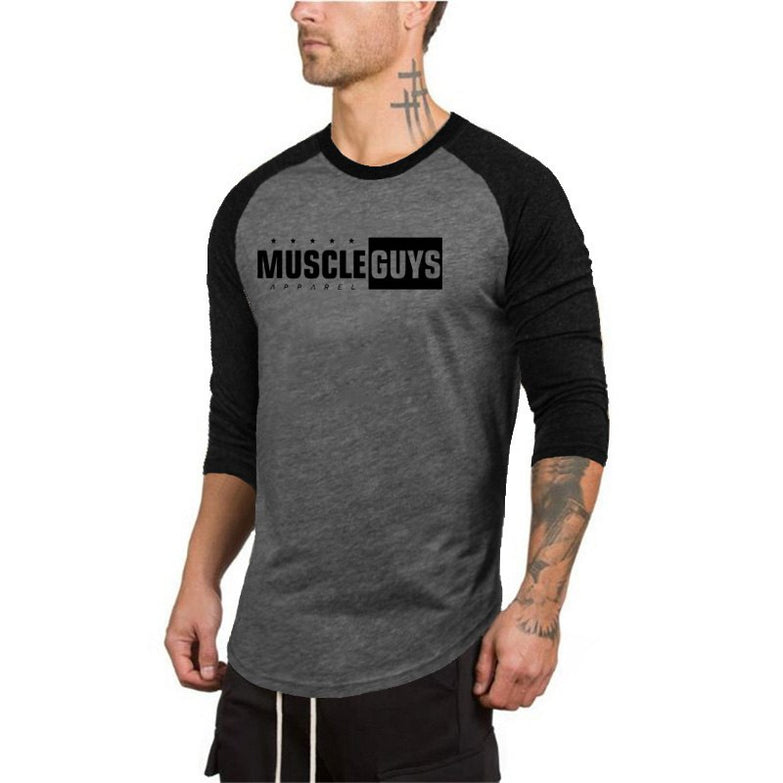 Muscleguys New Spring Autumn T-Shirt Men Fashion Slim Fit Elastic Seven Quarter Sleeve T Shirts Male Cotton Fitness Tops Tee - unitedstatesgoods