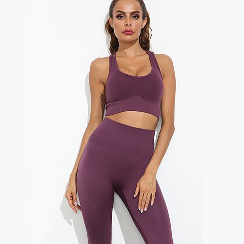 Women Seamless Yoga Set Fitness Sports Suits Gym Clothing Long Sleeve Crop Top Shirts High Waist Running Leggings Workout Pants