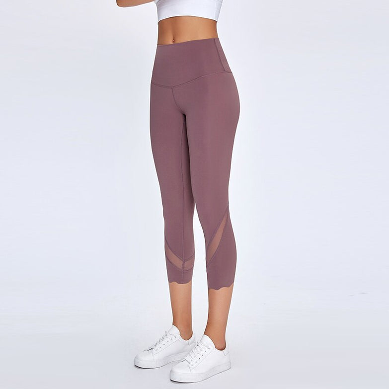 NWT 2020 Women Running Capris Yoga High Waist Skinny 4 Way Stretch Capris Fitness Leggings Sexy Net Yarn Cpairs