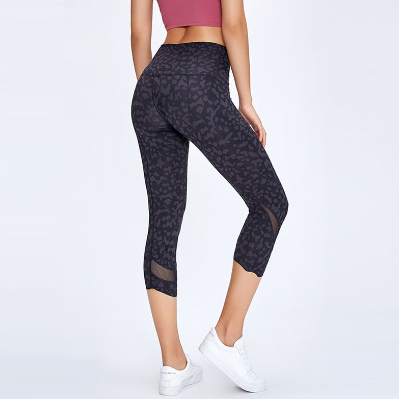 NWT 2020 Women Running Capris Yoga High Waist Skinny 4 Way Stretch Capris Fitness Leggings Sexy Net Yarn Cpairs