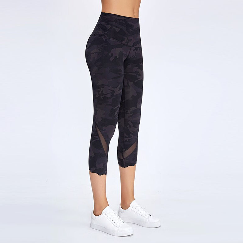 NWT 2020 Women Running Capris Yoga High Waist Skinny 4 Way Stretch Capris Fitness Leggings Sexy Net Yarn Cpairs