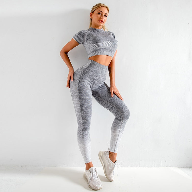 Women Yoga Sets Yoga Short Sleeve  High Waist  Sport Leggings Gym Set  Yoga Clothes Sports Suit Fitness  Top Shirt  yoga suit