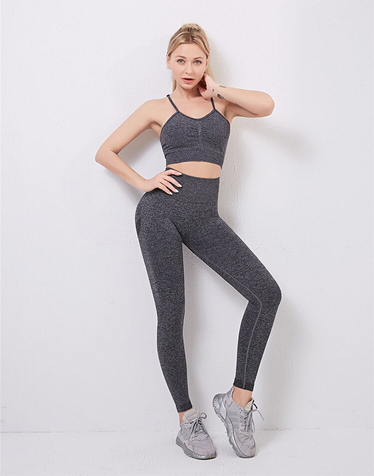 Seamless Yoga Set Women Dry Fit Two 2 Piece Tight Crop top Bra Vest Legging Sportsuit Workout Outfit Fitness Gym Sets Clothes