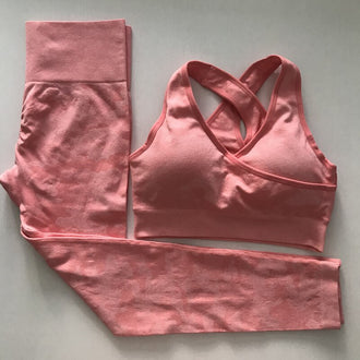 3pcs Women's Suit Camouflage Yoga Set Seamless Crop Top+Leggings Gym Set Fitness Workout Clothes for Women Ropa Deportiva Mujer