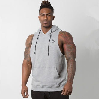 Mens Sleeveless Hoodies gyms Fitness Bodybuilding cotton Sweatshirt Casual fashion male workout Hooded Sportswear clothing - unitedstatesgoods