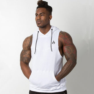 Mens Sleeveless Hoodies gyms Fitness Bodybuilding cotton Sweatshirt Casual fashion male workout Hooded Sportswear clothing - unitedstatesgoods