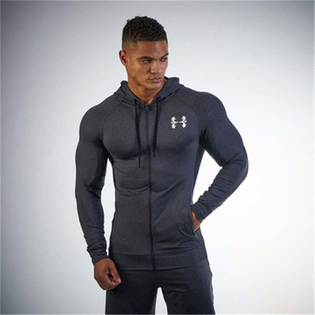 Muscle Fitness Men's Gyms Hooded Sweatshirt 2018 New Brand Autumn Bodybuilding Pure Color Long Sleeve Hoodies Zipper Clothes - unitedstatesgoods