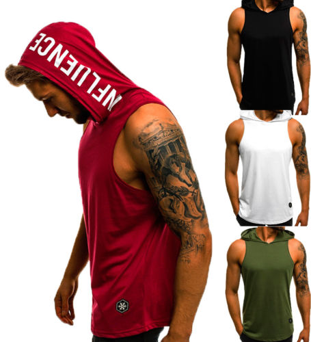 New 2018 Fashion Men Sleeveless Plain Solid Hoodie Fitness Pullover Sleeveless Sweatshirt - unitedstatesgoods