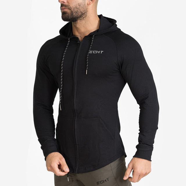 New Men Cotton Sweatshirt Gyms Fitness Bodybuilding Workout Hoodies Casual Fashion Jacket Zipper Sportswear Tracksuits Clothing - unitedstatesgoods